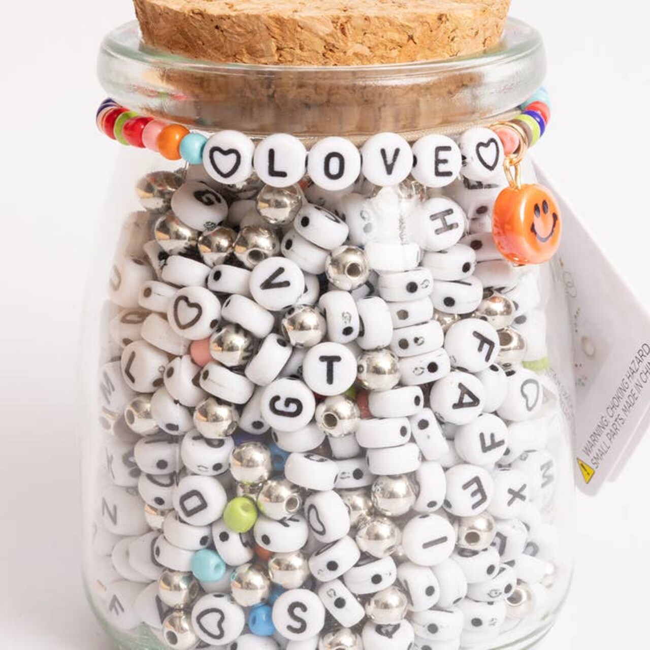 Love Beaded Word Bracelet Round Letter Diy Bead Jar with Ceramic Happy Face Charm